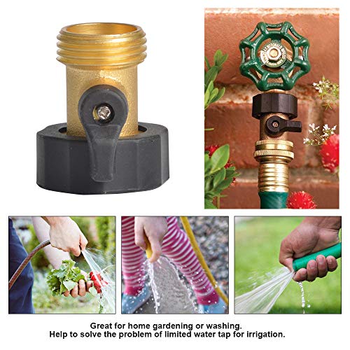 HYDRO MASTER Heavy Duty Brass Shut Off Valves Garden Hose Connectors with Extra Rubber Seals 3/4" NH(2 Pack)
