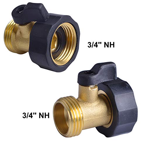 HYDRO MASTER Heavy Duty Brass Shut Off Valves Garden Hose Connectors with Extra Rubber Seals 3/4" NH(2 Pack)