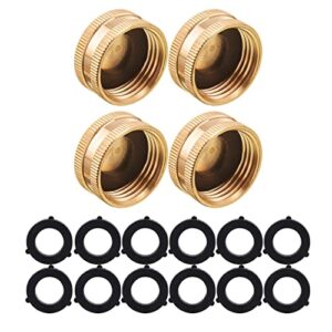 pwaccs garden hose female end cap, brass spigot cap with extra 12 washers, 3/4 inch, 4-pack