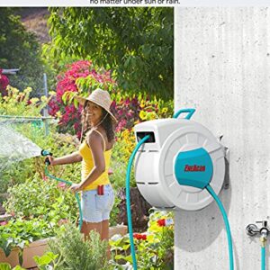 ENEACRO Retractable Garden Hose Reel with Wall Mount 1/2"×100ft with 9 Pattern Hose Nozzle, Brass Connector, Auto Rewind/Any Length Lock/ 180° Swivel Bracket, Ideal for Garden Watering