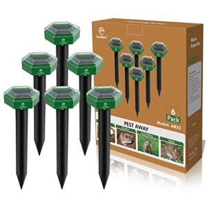 careland mole repellent stakes solar powered ultrasonic gopher deterrent groundhog repeller sonic spikes outdoor vole control chaser for lawn and garden waterproof (6pack)