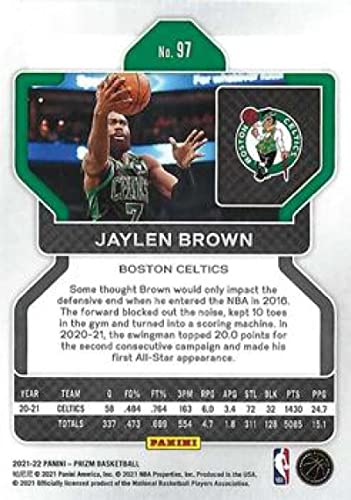 2021-22 PANINI PRIZM #97 JAYLEN BROWN BOSTON CELTICS BASKETBALL OFFICIAL TRADING CARD OF THE NBA