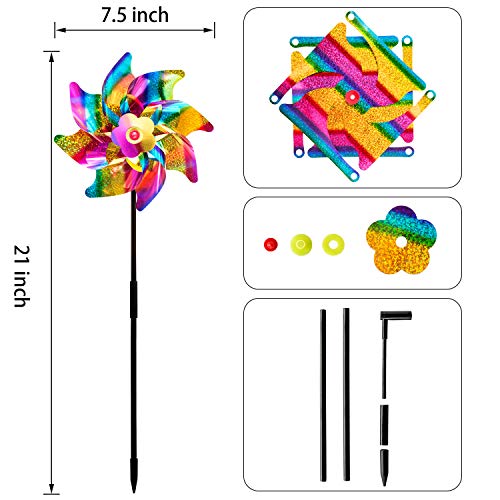 Sparkly Reflective Pinwheels Holographic Spinners Whirl Pin Wheel with Stakes Scare Birds Away for Yard Garden Patio Lawn Farm Decor Kids' Toy (Rainbow-10)