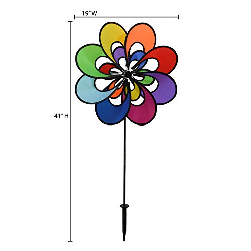 In the Breeze Spectrum Double Windee Wheelz - Ground Stake Included - Colorful Flower Spinner for Your Yard and Garden,2723