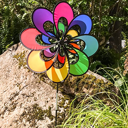 In the Breeze Spectrum Double Windee Wheelz - Ground Stake Included - Colorful Flower Spinner for Your Yard and Garden,2723