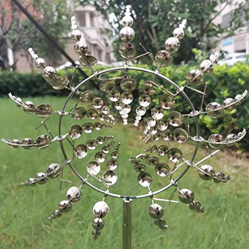 Unique and Magical Metal Windmill,3D Wind Powered Kinetic Sculpture, Metal Wind Spinner Solar, Lawn Solar Wind Spinners for Yard and Garden, Wind Catchers Metal Outdoor Patio Decoration Wind Sculpture