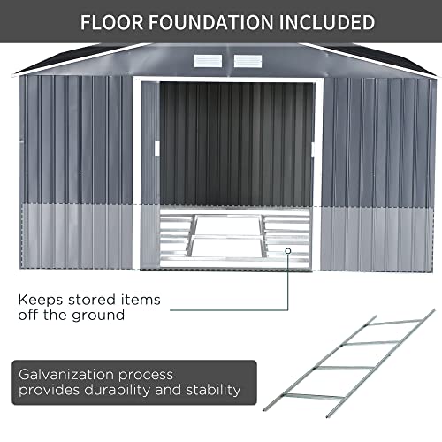 Outsunny 11.15'W x 12.5'D x 6.6'H Outdoor Backyard Garden Tool Shed with Double Sliding Doors, 4 Airy Vents, & Durable Steel, Dark Grey