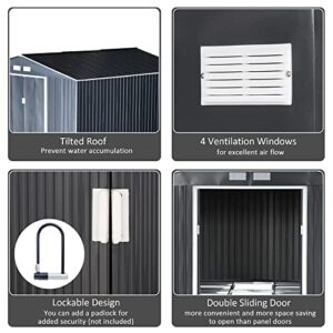 Outsunny 11.15'W x 12.5'D x 6.6'H Outdoor Backyard Garden Tool Shed with Double Sliding Doors, 4 Airy Vents, & Durable Steel, Dark Grey