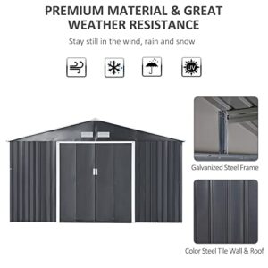 Outsunny 11.15'W x 12.5'D x 6.6'H Outdoor Backyard Garden Tool Shed with Double Sliding Doors, 4 Airy Vents, & Durable Steel, Dark Grey