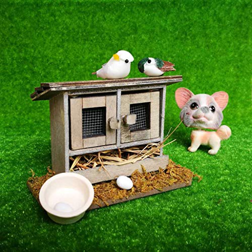 Hiawbon Miniature Retro Wooden Chicken Coop Mini Family Chicken,Hen,Chick,Egg,Chicken Nest Ornament Micro Landscape Fairy Garden Decor