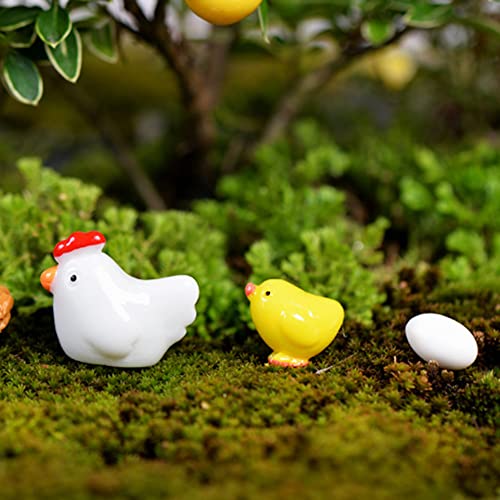 Hiawbon Miniature Retro Wooden Chicken Coop Mini Family Chicken,Hen,Chick,Egg,Chicken Nest Ornament Micro Landscape Fairy Garden Decor