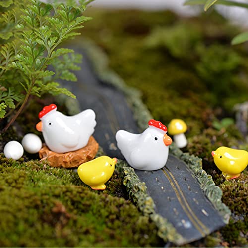 Hiawbon Miniature Retro Wooden Chicken Coop Mini Family Chicken,Hen,Chick,Egg,Chicken Nest Ornament Micro Landscape Fairy Garden Decor