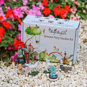 BangBangDa Unicorn Figurines Fairy Garden Accessories - Miniature Unicorn Gift Set Outdoor Garden Decoration – Fairy Figurines Castle Fountain Girl Birthday Gifts (Set of 23)