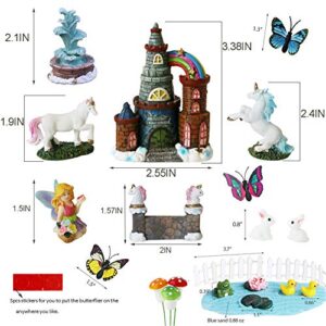 BangBangDa Unicorn Figurines Fairy Garden Accessories - Miniature Unicorn Gift Set Outdoor Garden Decoration – Fairy Figurines Castle Fountain Girl Birthday Gifts (Set of 23)