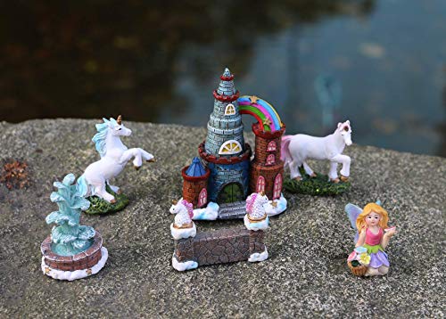 BangBangDa Unicorn Figurines Fairy Garden Accessories - Miniature Unicorn Gift Set Outdoor Garden Decoration – Fairy Figurines Castle Fountain Girl Birthday Gifts (Set of 23)