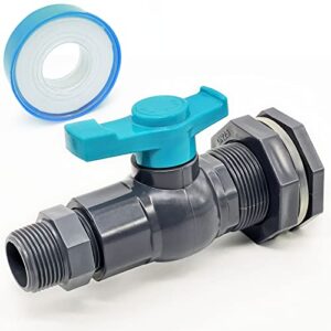 Qitdathn Rain Barrel Spigot Kit PVC Bulkhead Fitting with Ball Valve and Thread Seal Tape and Garden Hose Male Threaded Adapter(3/4" Male) for 3/4" Female Threaded Connector(kit for 3/4 inch Female)