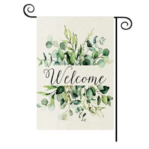 tosewever spring leaves welcome garden flag 12.5×18 inch spring summer green floral vertical double sided burlap yard flag for outside holiday outdoor farmhouse decor (12.5×18 inch)