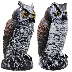 Hausse 2 Pack Fake Horned Owl Bird Scarecrow Decoy, Plastic Owl Bird Deterrents, Halloween Outdoor Decoration, Nature Enemy Pest Repellent for Outdoor Garden Yard