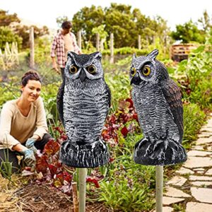 Hausse 2 Pack Fake Horned Owl Bird Scarecrow Decoy, Plastic Owl Bird Deterrents, Halloween Outdoor Decoration, Nature Enemy Pest Repellent for Outdoor Garden Yard