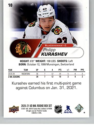 2020-21 Upper Deck NHL Star Rookies Box Set #10 Philipp Kurashev RC Rookie Card Chicago Blackhawks Official NHL Trading Card in Raw (NM Near Mint or Better)