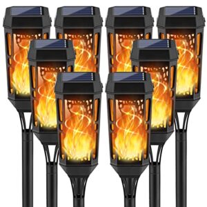 kyekio solar lights outdoor waterproof, 8pack solar torches with flickering flame for outdoor decorations, decorative solar garden lights, flame torch light for outside pathway patio yard garden decor