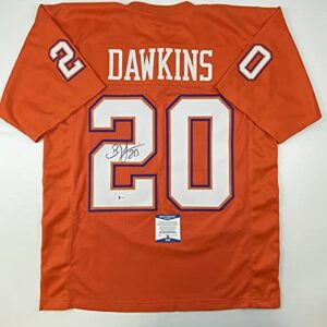 autographed/signed brian dawkins clemson orange college football jersey beckett bas coa