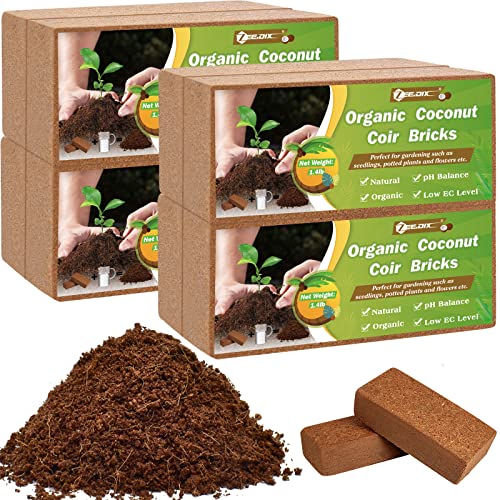 ZeeDix 8 Pcs Premium Coco Coir Compressed Coconut Coir 100% Organic Coco Coir Brick Coconut Coir Bricks with Low EC and pH Balance for Plants Gardening Herbs