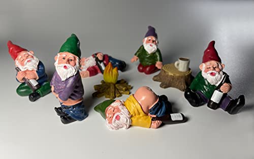 Arggidan 9pcs Miniature Gnomes Sets with Fire and Furniture - for Fairy Garden Decoration and Home Ornament