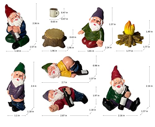 Arggidan 9pcs Miniature Gnomes Sets with Fire and Furniture - for Fairy Garden Decoration and Home Ornament