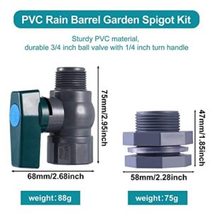 Rain Barrel Diverter Kit, Water Barrel Spigot 3/4 PVC Fittings Ball Valve with Hose Faucet Adapter for Water Tanks, Aquariums, Tubs, Pools, Garden Barrels