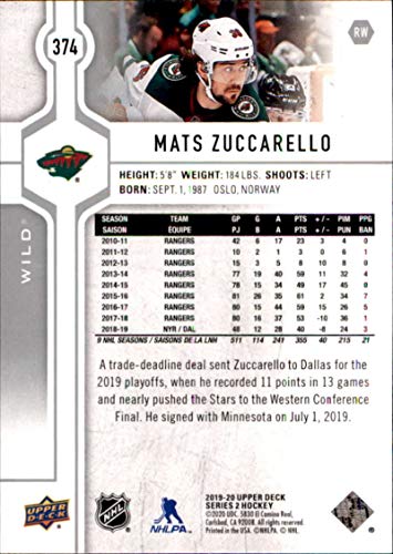 2019-20 Upper Deck #374 Mats Zuccarello Minnesota Wild Hockey Card