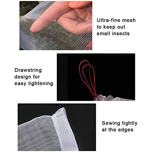 4 Pack Garden Neting Plant Insect Bird Barrier Mesh with Drawstring 3.5Ftx2.3Ft Mesh Plant Covers Freeze Protection Tomato Barrier Bag for Garden Flower Blueberry Vegetables Fruits Bird Eating