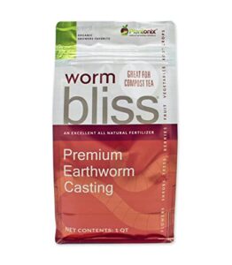 worm bliss – pure organic earthworm castings – all natural plant fertilizer and soil enhancer – potting mix for plants, vegetables, flowers, and indoor and outdoor gardens (1 quart)