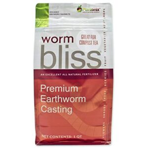 Worm Bliss - Pure Organic Earthworm Castings - All Natural Plant Fertilizer and Soil Enhancer - Potting Mix for Plants, Vegetables, Flowers, and Indoor and Outdoor Gardens (1 Quart)