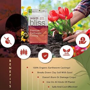 Worm Bliss - Pure Organic Earthworm Castings - All Natural Plant Fertilizer and Soil Enhancer - Potting Mix for Plants, Vegetables, Flowers, and Indoor and Outdoor Gardens (1 Quart)