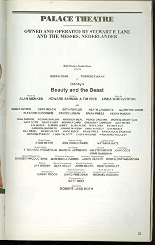 Beauty and the Beast, Broadway Playbill + Terrence Mann, Gary Beach, Beth Fowler, Susan Egan, Burke Moses, Heath Lamberts, Eleanor Glockner, Stacey Logan, Tom Bosley