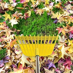 Gardzen 12 Tines Gardening Leaf Rake, Lightweight Steel Handle, Detachable, Ideal Camp Rake, Comes with Dustpan-Type Garden Bag - Yellow