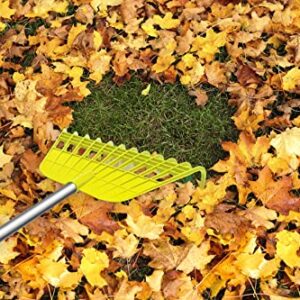 Gardzen 12 Tines Gardening Leaf Rake, Lightweight Steel Handle, Detachable, Ideal Camp Rake, Comes with Dustpan-Type Garden Bag - Yellow