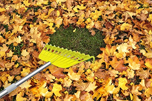 Gardzen 12 Tines Gardening Leaf Rake, Lightweight Steel Handle, Detachable, Ideal Camp Rake, Comes with Dustpan-Type Garden Bag - Yellow