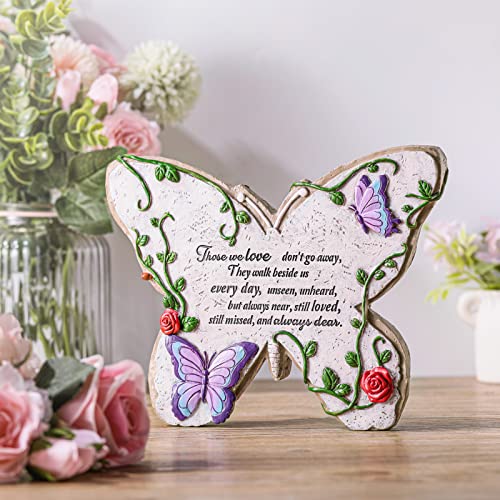 Those We Love Don't Go Away Garden Decor Garden Memorial Stones Memorial Garden Plaque Memorial Gifts for Loss of Mother Butterfly Garden Decor Stepping Stone Outdoor Memorial Plaques for Outdoors