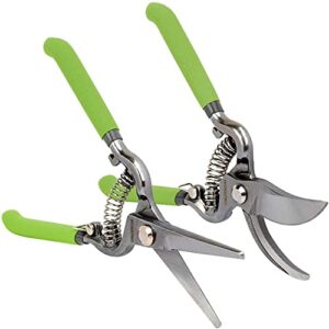 workpro 2-piece pruning shears set, drop forged 8″ bypass garden shears and 8” handing pruner with steel straight blade