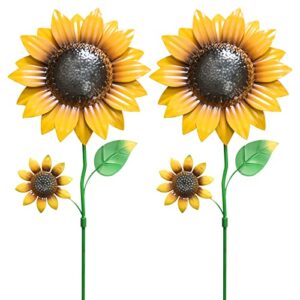 yeahome garden decor for outside, 2 pack sunflower garden stakes spring decor, metal flowers with shaking head yard art for outdoor yard lawn patio decoration