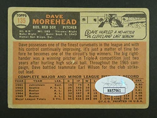 Dave Morehead Signed Baseball Card with JSA COA