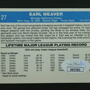 Earl Weaver Signed Baseball Card with JSA COA