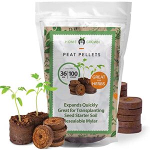 seed starter peat pellets for gardening – plant seed starter pods for planting veggies, flower seeds, and herb garden cuttings – peat moss garden starter soil pellets by home grown (36mm, 100count)