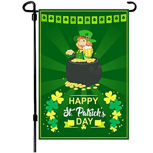 St Patrick's Day Garden Flag,Shamrock/Beer St Patricks Flag 12.5 x 18 Inch Double-Sided Display 2 Layer Burlap for Garden and Home Decorations