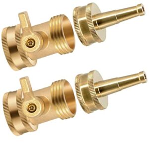 shownew high pressure hose nozzle, solid brass water hose jet nozzle sprayer sweeper with hose shut off valve, heavy duty 3/4″ ght jet nozzles for garden hose – 2 set
