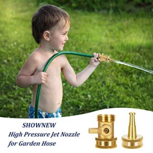 SHOWNEW High Pressure Hose Nozzle, Solid Brass Water Hose Jet Nozzle Sprayer Sweeper with Hose Shut Off Valve, Heavy Duty 3/4" GHT Jet Nozzles for Garden Hose - 2 Set