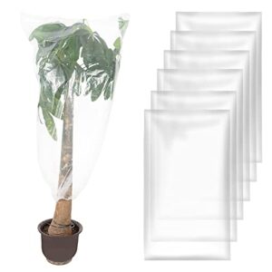 anphsin 6 pcs winter plant film cover with drawstring- 35.4″ x 59.1″ plastic plant cover freeze protection transparent waterproof plant shelter bag for outdoors garden plants shrubs sapling crops