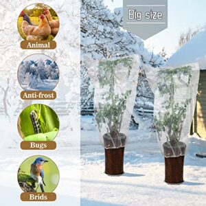 ANPHSIN 6 Pcs Winter Plant Film Cover with Drawstring- 35.4" x 59.1" Plastic Plant Cover Freeze Protection Transparent Waterproof Plant Shelter Bag for Outdoors Garden Plants Shrubs Sapling Crops